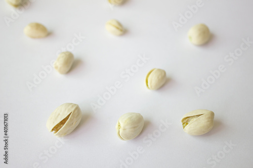 Pistachios isolated on white background.