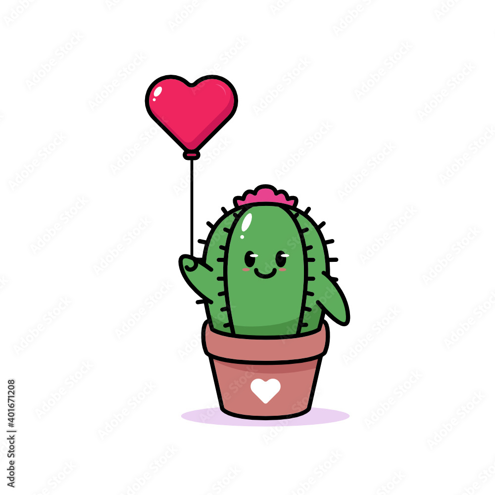 Cute of cactus in love Valentine's Day concept Cute of cactus in love Valentine's Day concept