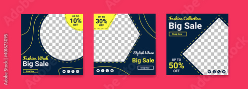 Social media post templates for fashion week. Social media post template for digital marketing and sale promo. fashion advertising. Social media banner offer.