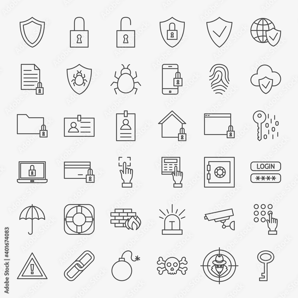 Fototapeta premium Security Line Icons Set