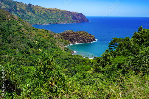 French Polynesia, Marquesas, Coastline of Hiva Oa Island.