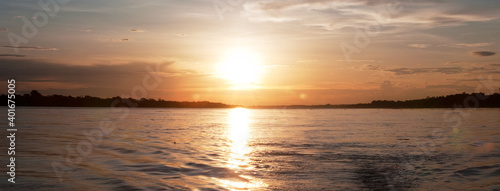 Sunset on the Amazon Amazon River  Amazon jungle  South America  clouds over the river  Peru  Ecuador