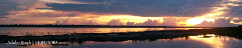 Sunset on the Amazon Amazon River  Amazon jungle  South America  clouds over the river  Peru  Ecuador