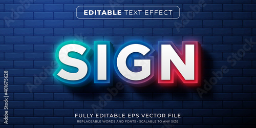 Editable text effect in gradient neon sign style