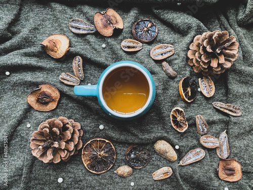 Cup of tea and dry fruit 