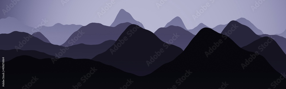 amazing hills slopes in night digitally drawn background illustration - obrazy, fototapety, plakaty 