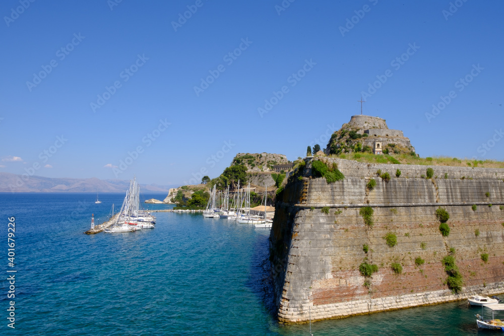 Old Venetian Fortress in Corfu (Kerkyra) at the shore of Ionic sea