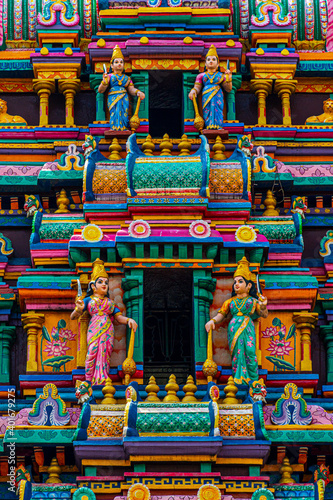 Mariamman Hindu temple or "Chua Ba Mariamman" in Ho Chi Minh city, Vietnam. Detail of the gopuram above the entrance of the hindu Mariamman Temple © CravenA