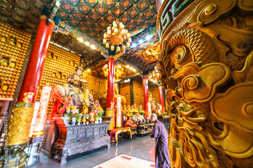 Interior of Thousand Buddha Temple or Chua Van Phat pagoda in District 5, Ho Chi Minh City, Vietnam