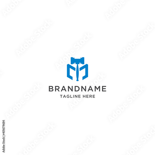 Letter M with judge hammer, justice, law logo icon design template vector