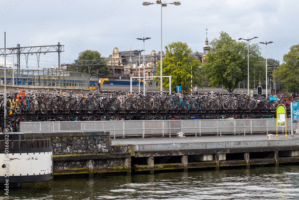 Fototapeta premium bikes parked in amsterdam