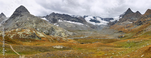 Mountains and Glacier du Grand Mean above the cirque des Evettes in vanoise national park, France