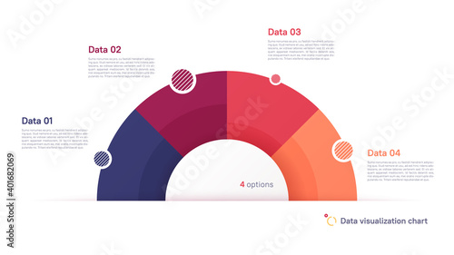 Vector pie chart infographic template in the form of semicircle divided by four parts