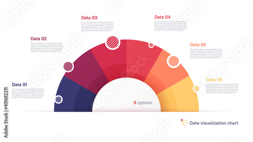 Vector pie chart infographic template in the form of semicircle divided by six parts