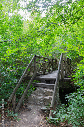 Details from wood and stone bridge