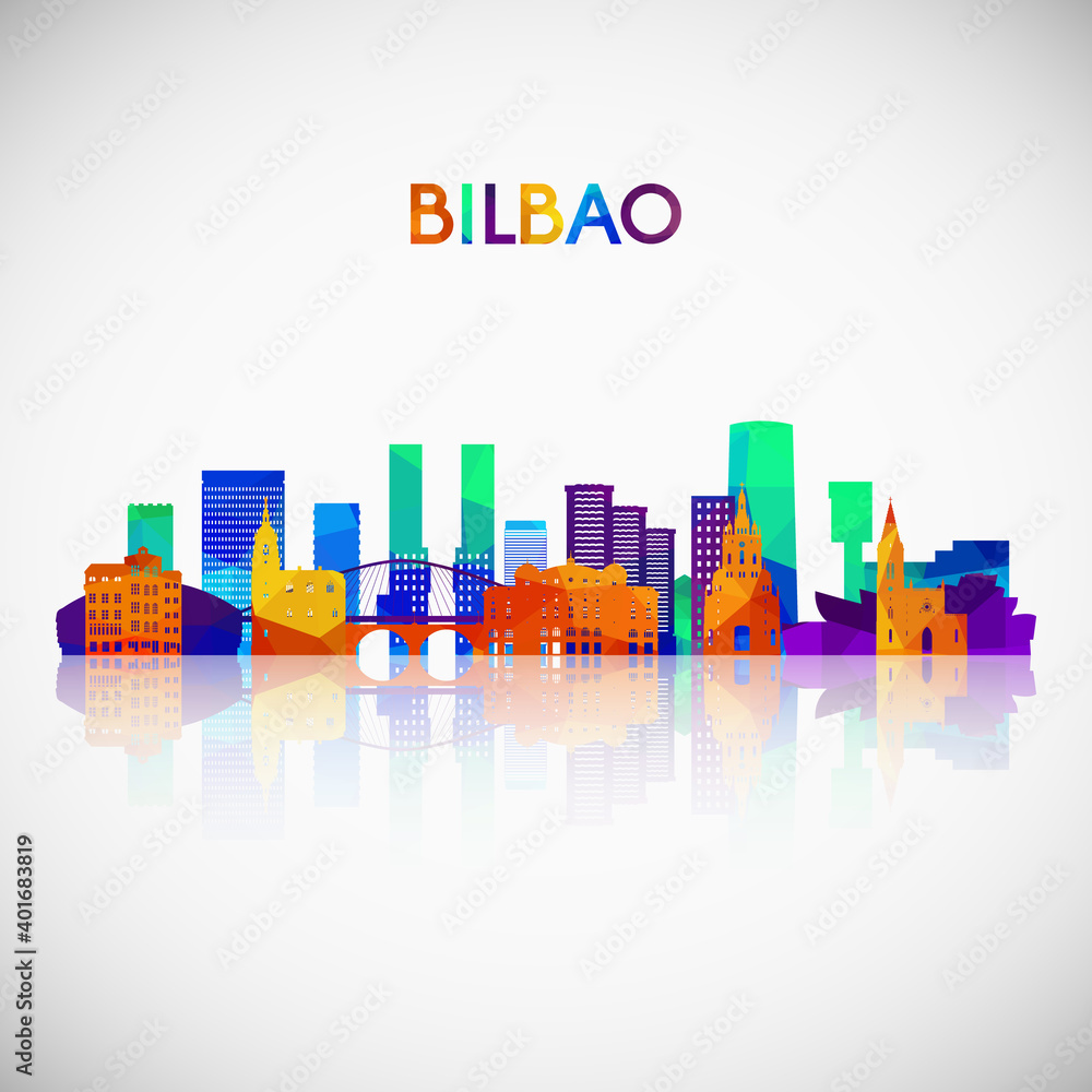 Bilbao skyline silhouette in colorful geometric style. Symbol for your design. Vector illustration.