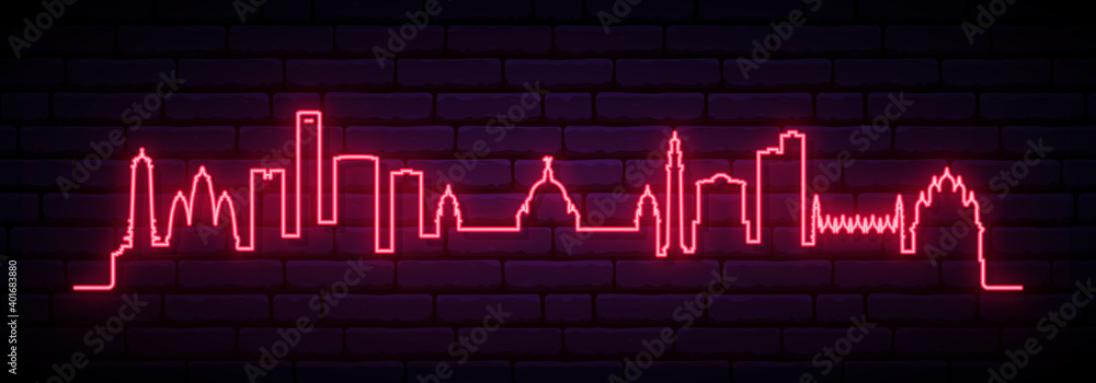 Fototapeta Red neon skyline of Kolkata. Bright Kolkata City long banner. Vector illustration.