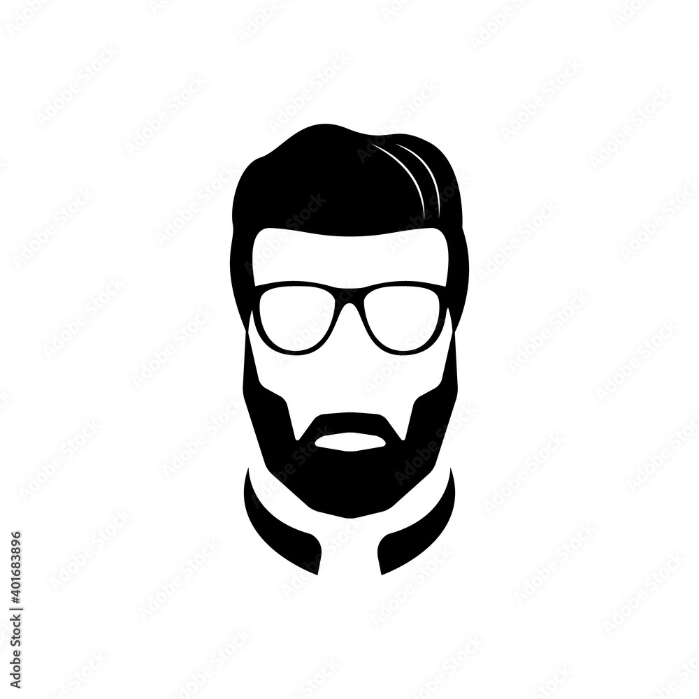 Bearded man black and white icon isolated on white background. Barbershop emblem. Vector illustration.