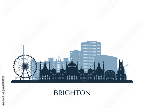 Brighton, UK skyline, monochrome silhouette. Vector illustration.