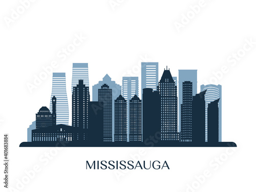 Mississauga skyline  monochrome silhouette. Vector illustration.