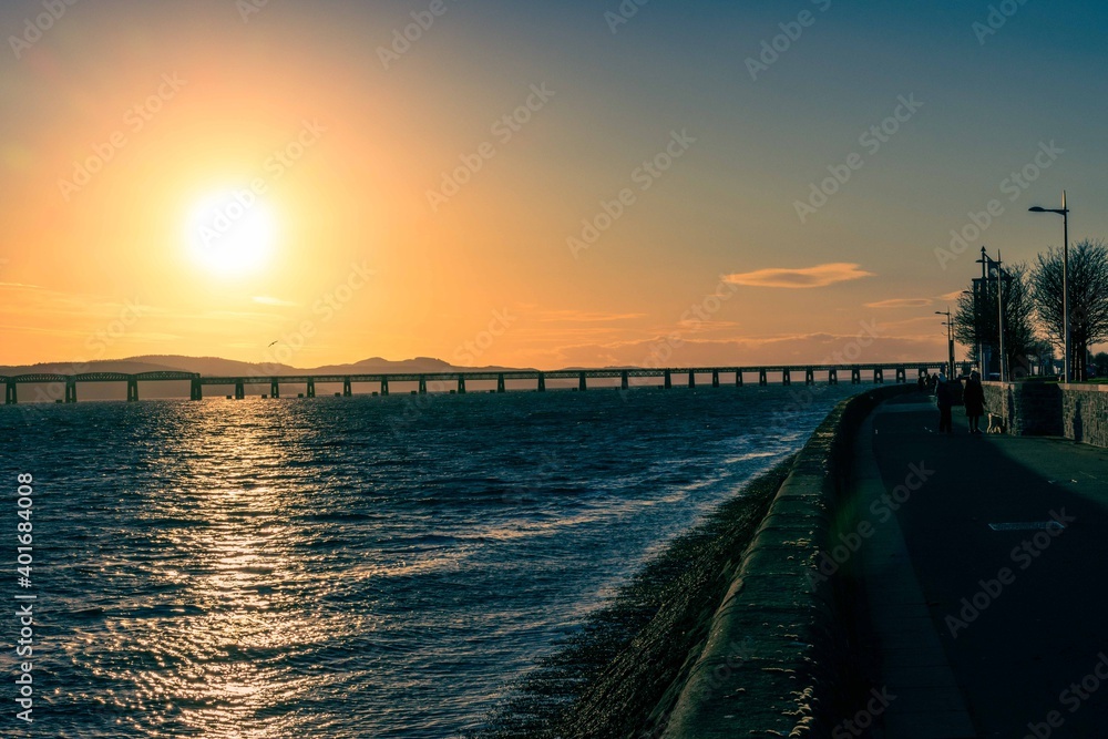 sunset at Tay River in Dundee, Scotland