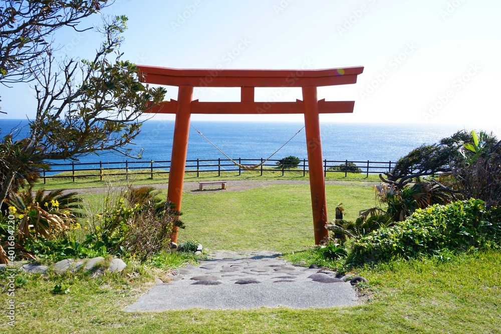 Front Gate, Torii of Osaki Shrine at Kadokura Cape in Tanegashima island, Kagoshima, Japan - 鹿児島県 種子島 門倉岬 御崎神社の鳥居 Front Gate, Torii of Osaki Shrine at Kadokura Cape in Tanegashima island, Kagoshima, Japan - 鹿児島県 種子島 門倉岬 御崎神社の鳥居