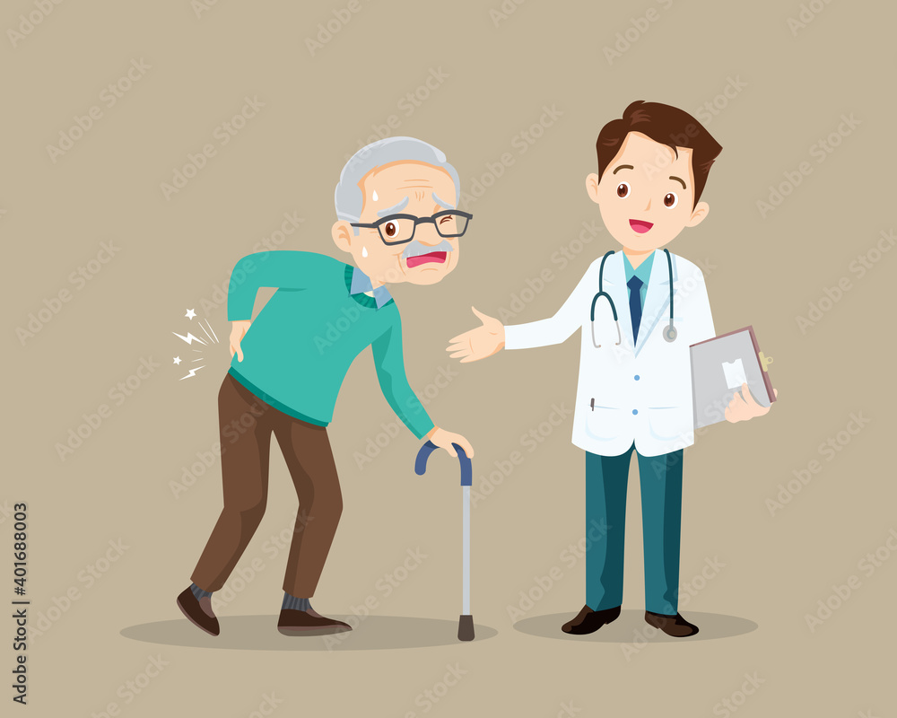 elderly man suffering from back pain see doctor elderly man suffering from back pain see doctor