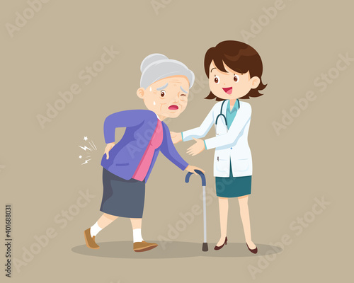 elderly woman suffering from back pain see doctor