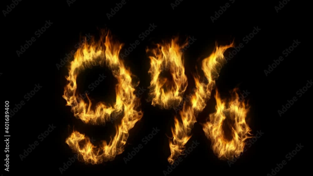 3D animation of percent text discount sale on fire with alpha layer 3D animation of percent text discount sale on fire with alpha layer
