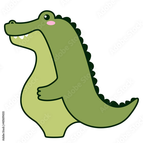 Cute little crocodile side view. Flat design for poster or t-shirt. Vector illustration