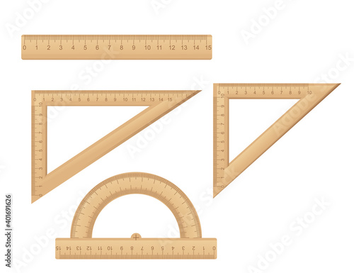 Set of wooden ruler measurement instrument flat vector illustration isolated on white background