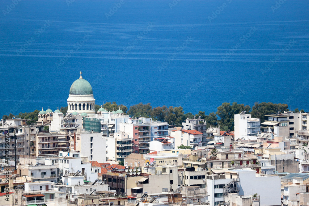 panorama of the city Patras in Greece with Church of Saint Andrew