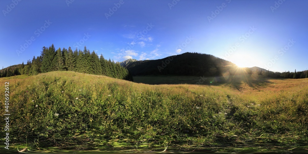 Tatra Mountains in the evening, golden hour sun HDRI Panorama Stock ...