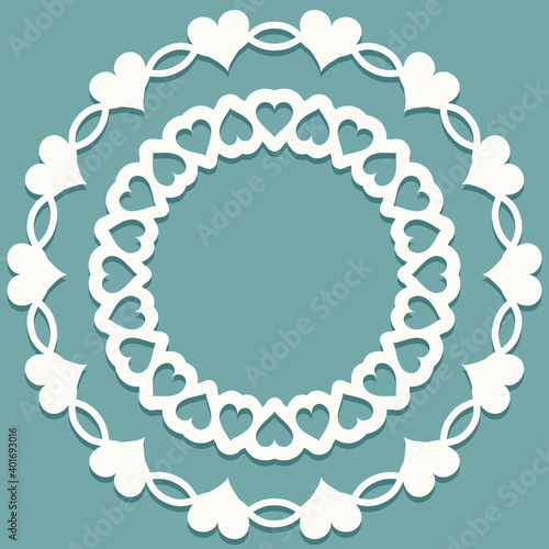 Laser cut frames set. Templates with hearts for cut on laser machine. Art silhouette design for of valentines or love gift, wedding invitation and greeting card