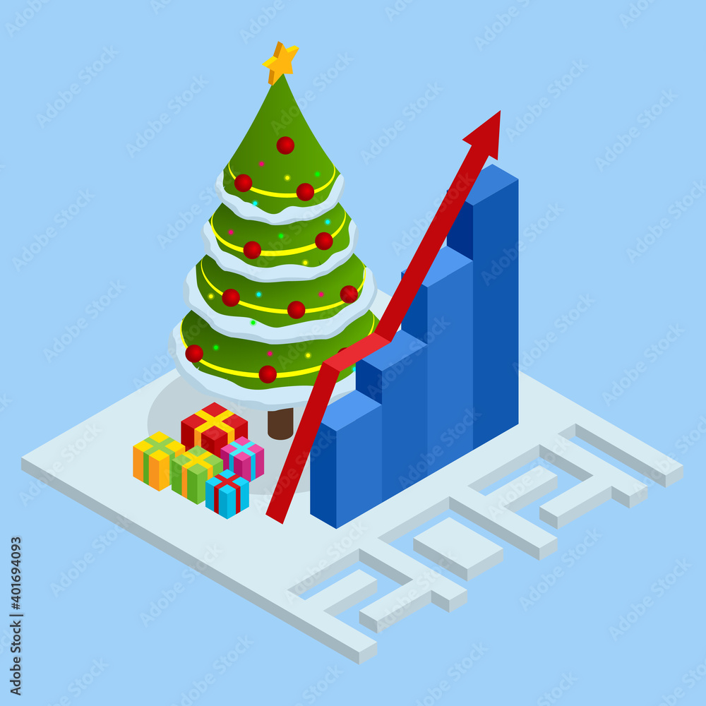 Isometric New Year 2021 and Christmas tree. Christmas and New Year background.