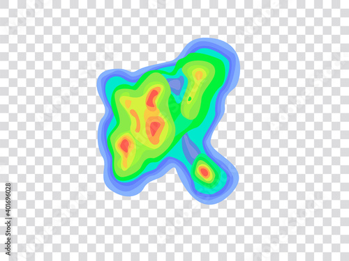 Vector graphic of infrared rays with hot spots spectrum on transparent background. Concept design for Mapping of predicted probability of fire hotspots distribution, Biodiversity hotspots map, etc.