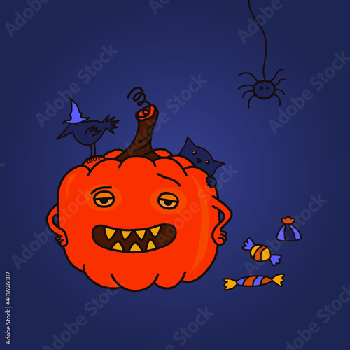 Freaky scary сartoon halloween mr.pumpkin