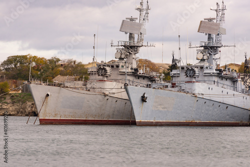 Russia. Sevastopol. December 2020. The arrested Ukrainian ships in Sevastopol. A number of old warships. Ukrainian ships in the Streletskaya Bay of Sevastopol.