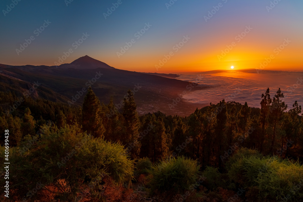 Panoramic sunset at Teide Volcano, Tenerife, Canary Islands