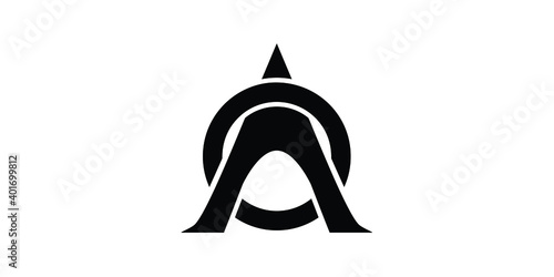 Illustration letter A, AO or OA sign arrow in the circle shape logo design vector simple minimalist photo