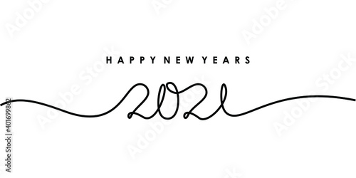 2021 happy new years single continuous outline hand drawing signature logo design vector illustration