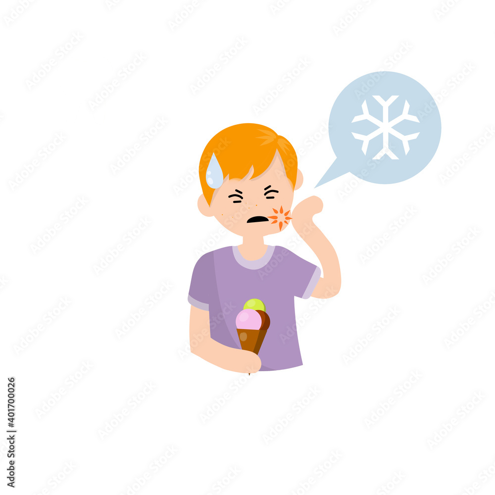 Tooth sensitivity. Man and ice cream. Pain in cheek and cold. Tooth sensitivity. Man and ice cream. Pain in cheek and cold.