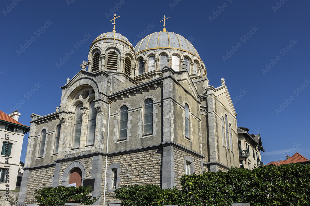 Russian orthodox church of Alexander Nevsky. Orthodox Church built in 1892, in a Byzantine style. Biarritz, Department of Pyrenees-Atlantiques, Nouvelle-Aquitaine region, France.