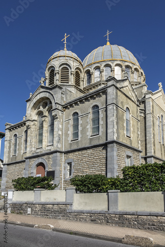 Russian orthodox church of Alexander Nevsky. Orthodox Church built in 1892, in a Byzantine style. Biarritz, Department of Pyrenees-Atlantiques, Nouvelle-Aquitaine region, France.