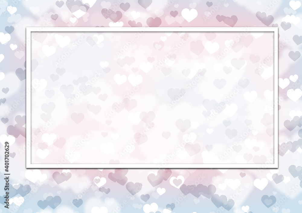 Transparent white board on pink and violet pastel hearts background . Transparent white board on pink and violet pastel hearts background .