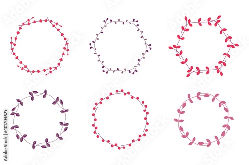Set of floral wreaths. Editable stroke. Vector illustration for greeting card or invitation design.