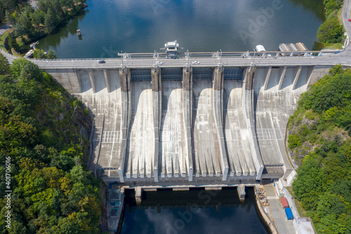 Slapy Reservoir is dam on the Vltava river in the Czech Republic, near to village Slapy. It has a hydroeletrics power station included.Photo taken with a drone.