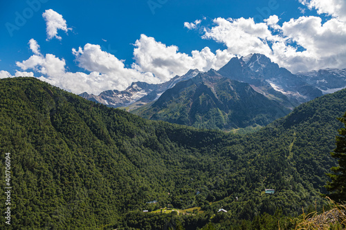 Landscape of the green mountains of the Caucasus