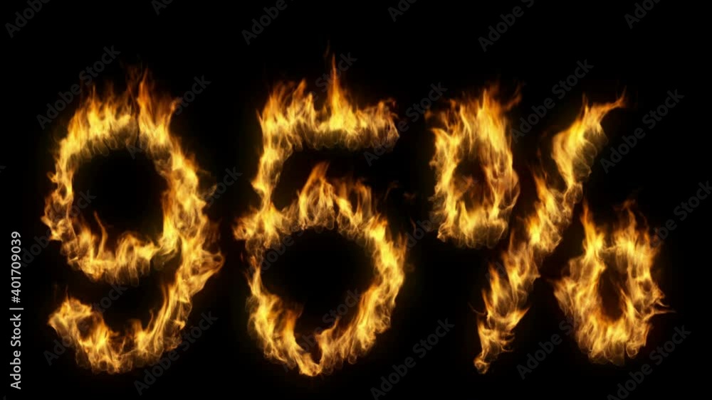 3D animation of percent text discount sale on fire with alpha layer 3D animation of percent text discount sale on fire with alpha layer