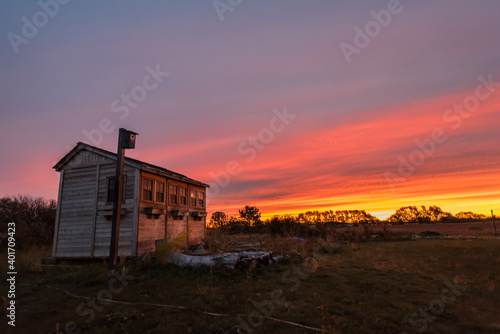 Shed in the country at sunrise